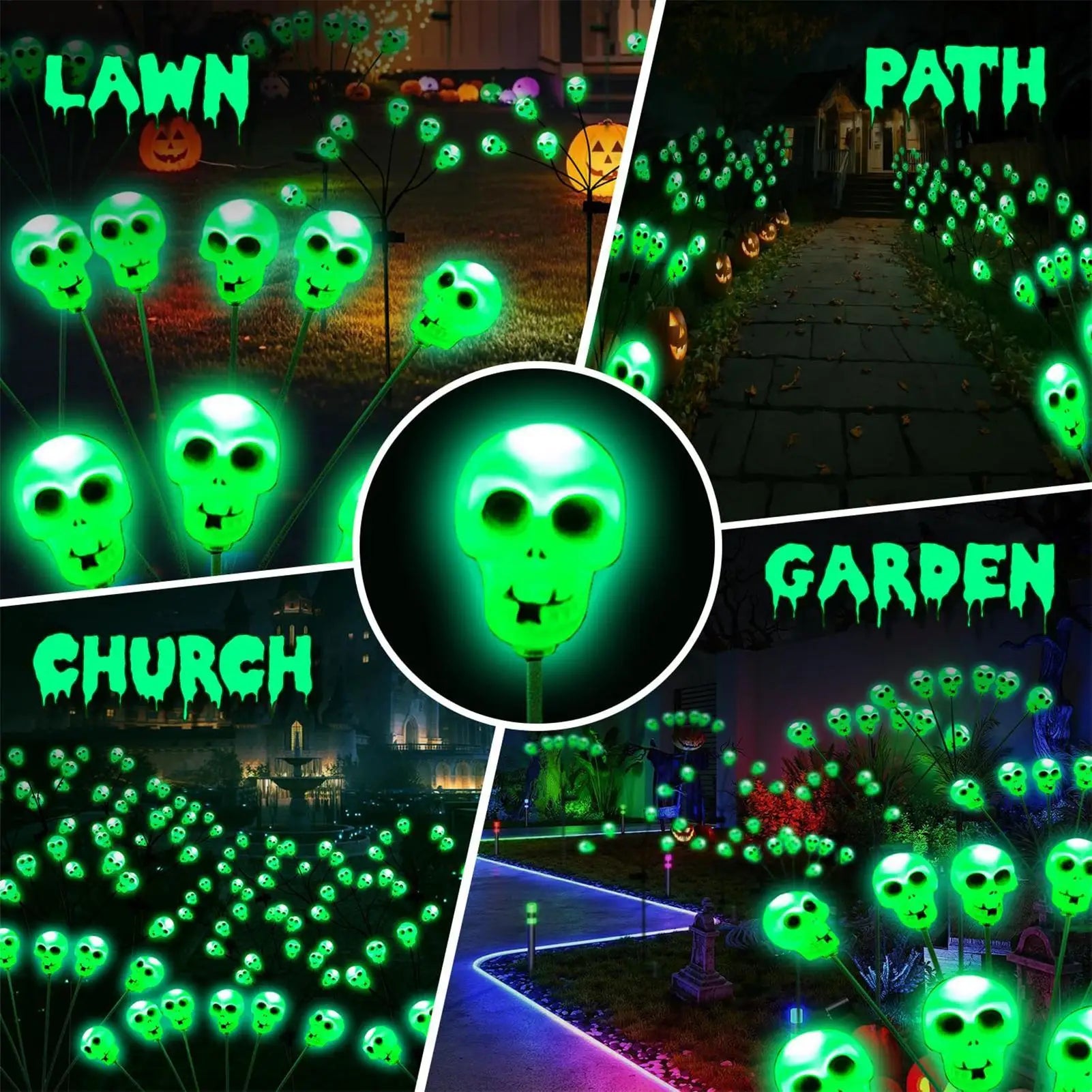 Solar Powered Skull Lights 6 LEDs Waterproof Decorative Stake Lamp Qme