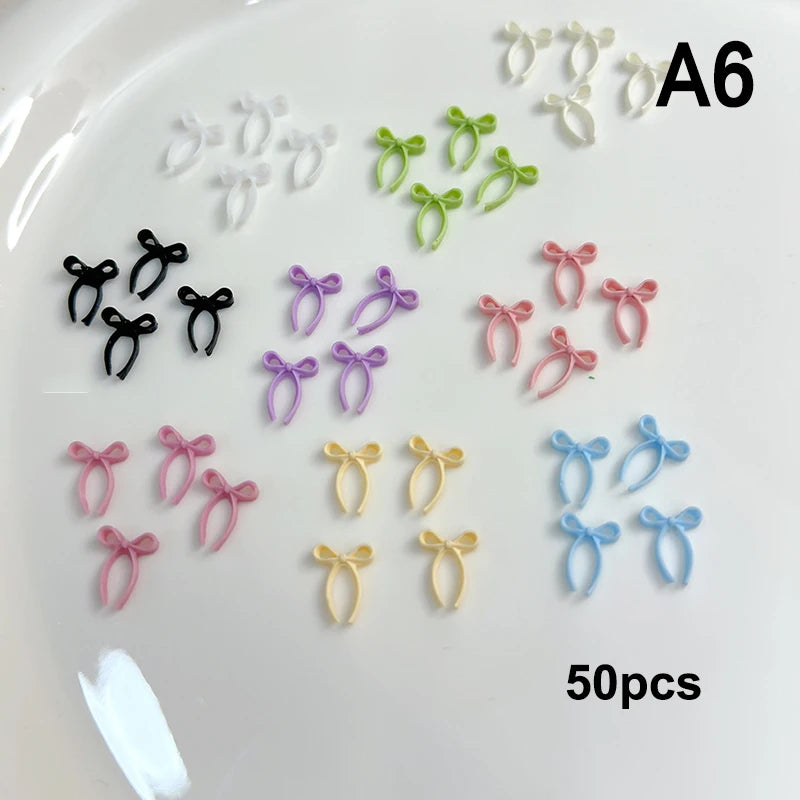 Chic Trendy Manicure Look Ribbon Bowtie Nail Charms Light Luxury Qme A6