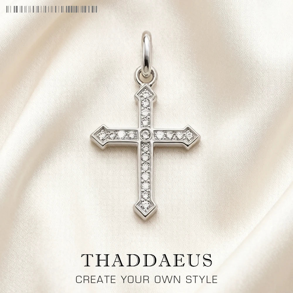 Pendant Cross with Zircon New Jewelry 925 Sterling Silver Accessories Vintage Gift For Men Women Qme
