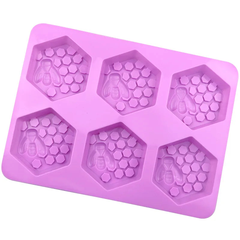 ^3D Handmade Soap Silicone Mold 6-Piece Bee Shape Silicone Mold DIY Handmade Soap Mold Homemade Honeycomb DIY Cake Mold Qme Purple 1pc