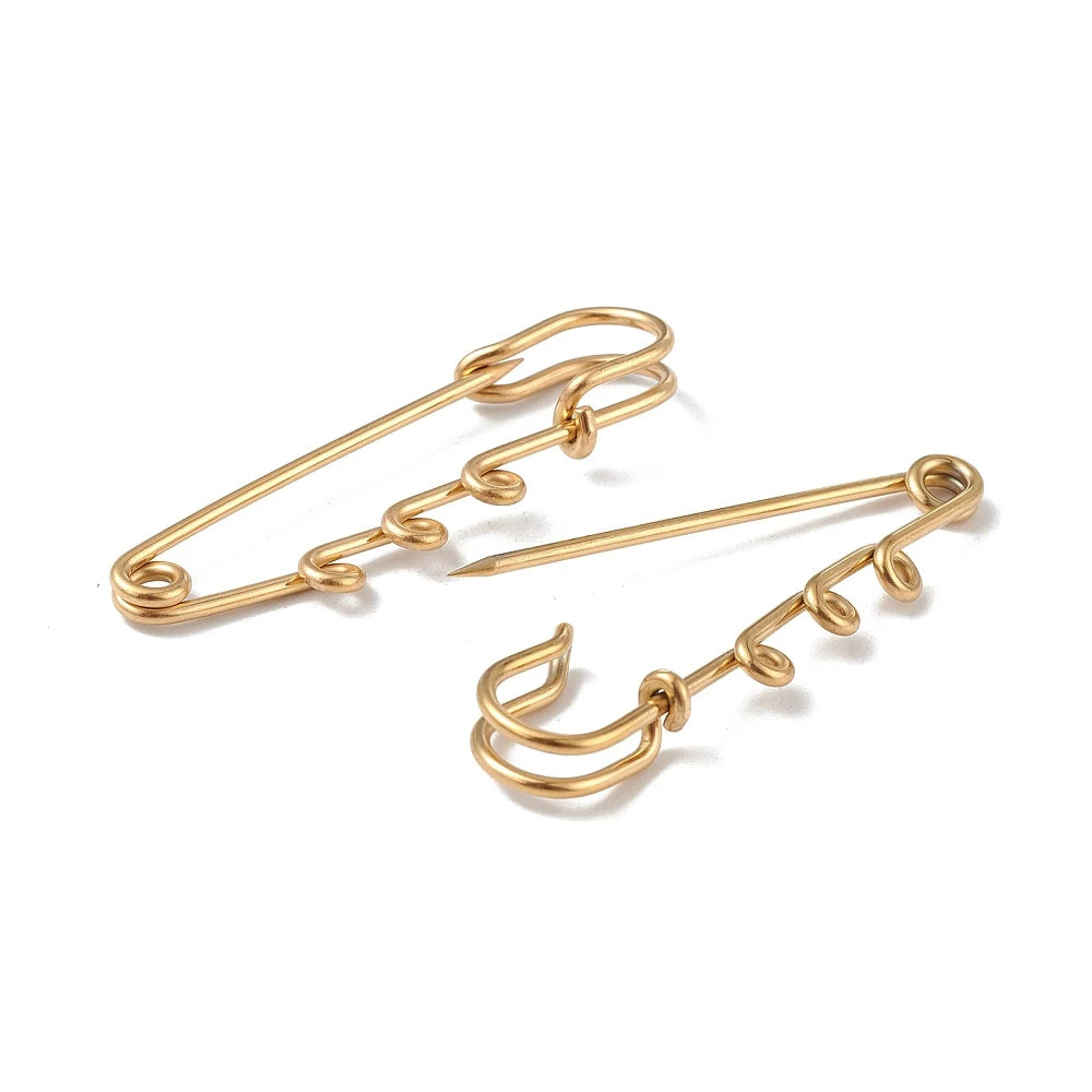 PandaHall 20pcs IP Plated 304 Stainless Steel Safety Pins, Triple Loop Brooch Findings 51x16x7mm, 1.3mm Pin for Lapel Pin Making Qme