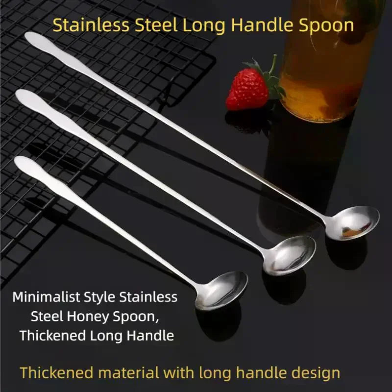Stainless Steel Long Handle Stir Spoon Cocktails Ice Coffee Tea Qme