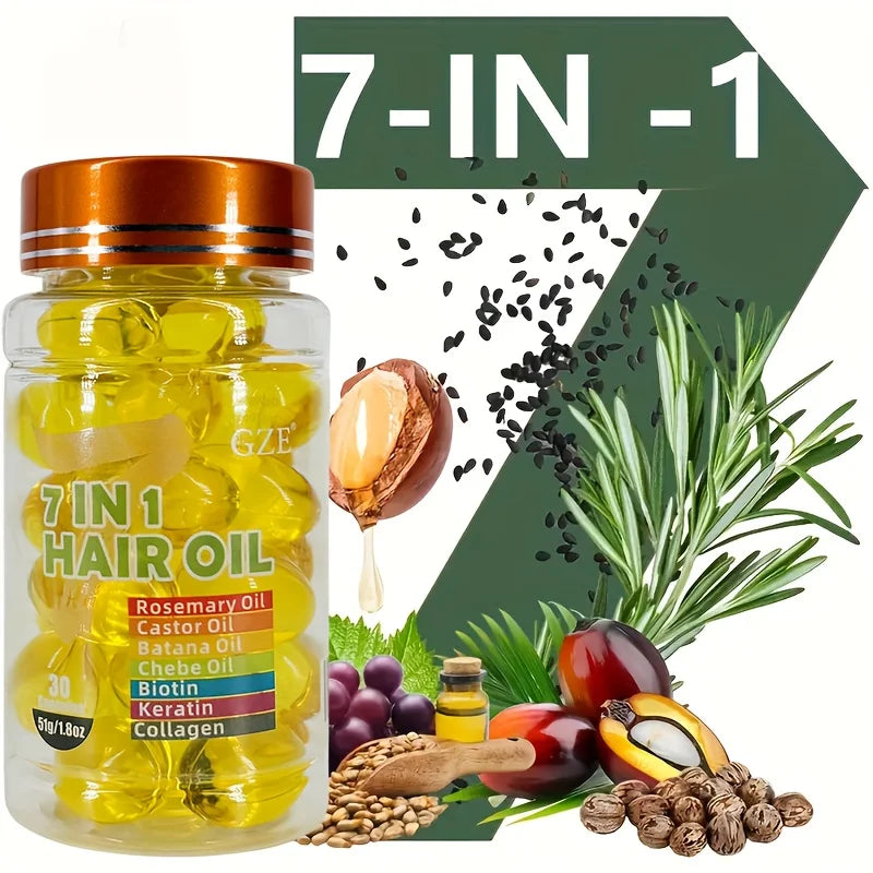 GZE 7-IN-1 Hair Oil Enriched With Rosemary Oil Castor Oil Batana Oil Chebe Oil Biotin Keratin Collagen Hydrating Smoothing Qme