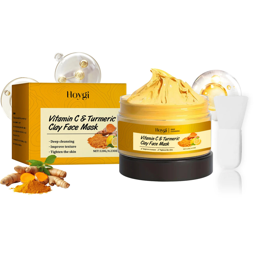 Vitamin C Turmeric Clay Mask Deep Cleansing Hydrating Pore Purifying Fade Dark Spots Acne Even Skin Tone Tightens Skin Care Qme 120g boxed