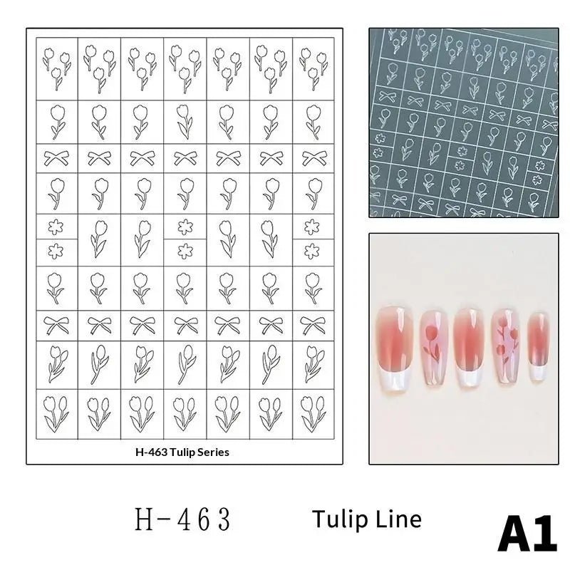 Flower Tulip Butterfly Pattern Hollow Out Nail Art Stickers Colorful Qme A1