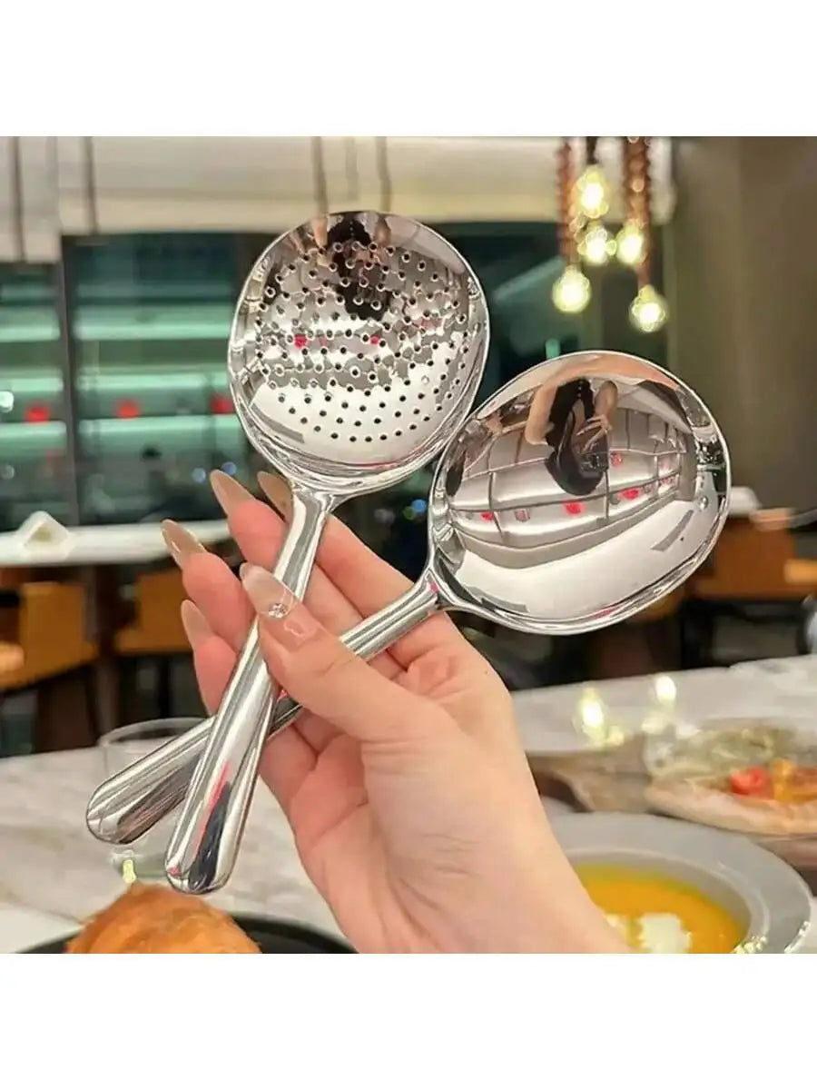 Stainless Steel Ladles Serving Soup Rice Spoon Drain Hole Heat Qme