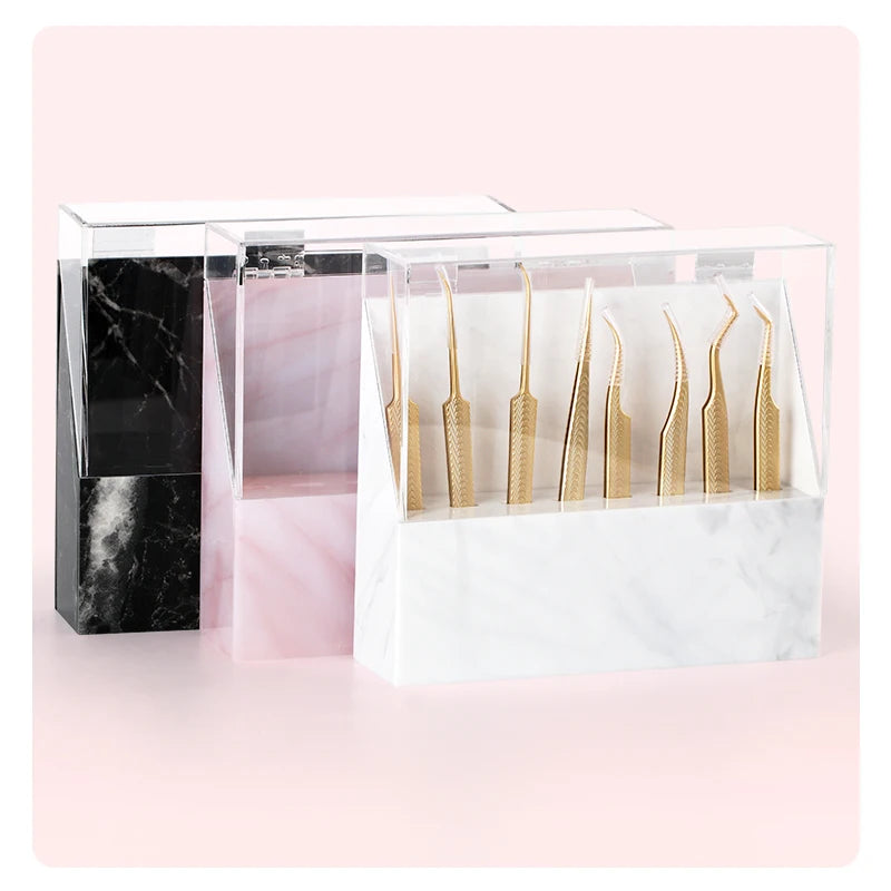 NATUHANA Eyelash Extension Tweezers Storage Box 8 Holes Holder Qme