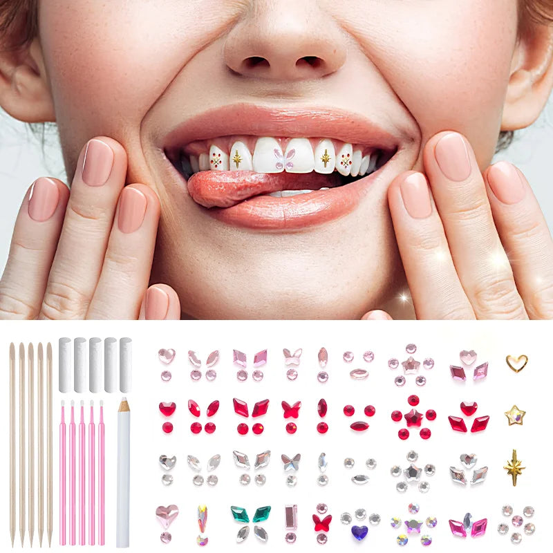 Tooth Gem Kit DIY Crystals Jewelry Kit Teeth Gems Kit Professional Fashionable Tooth Gems Kit for Teeth Teeth Jewelry Starter Qme