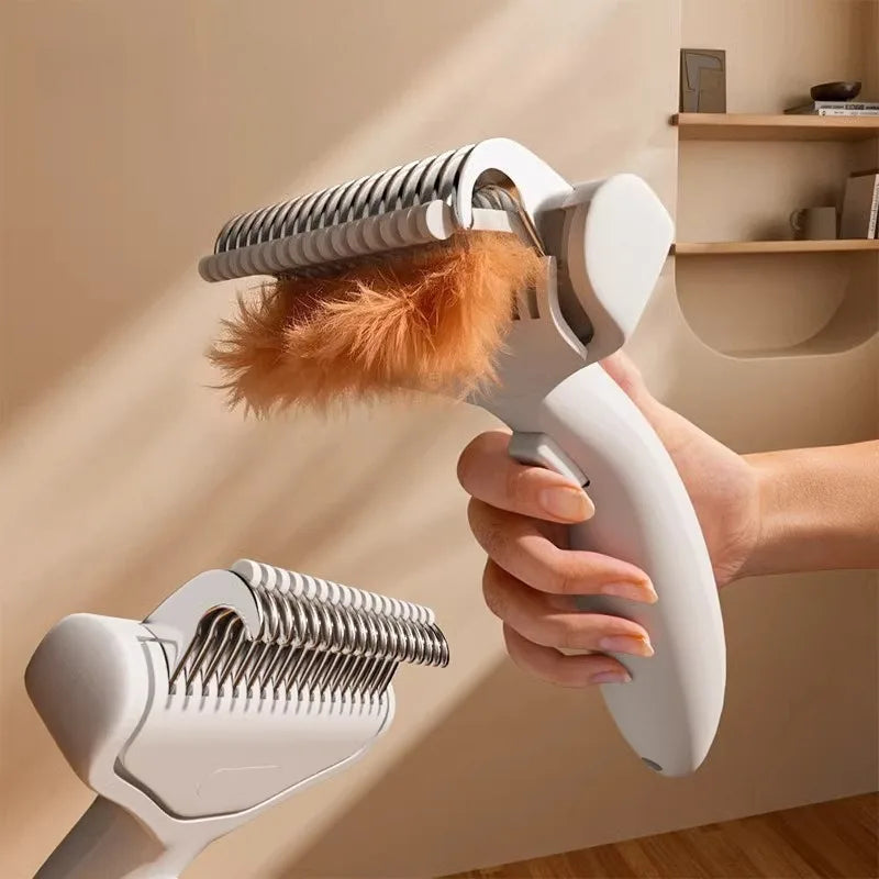 Pet Hair Removal Comb Curved Stainless Steel Teeth Dogs Cats Qme