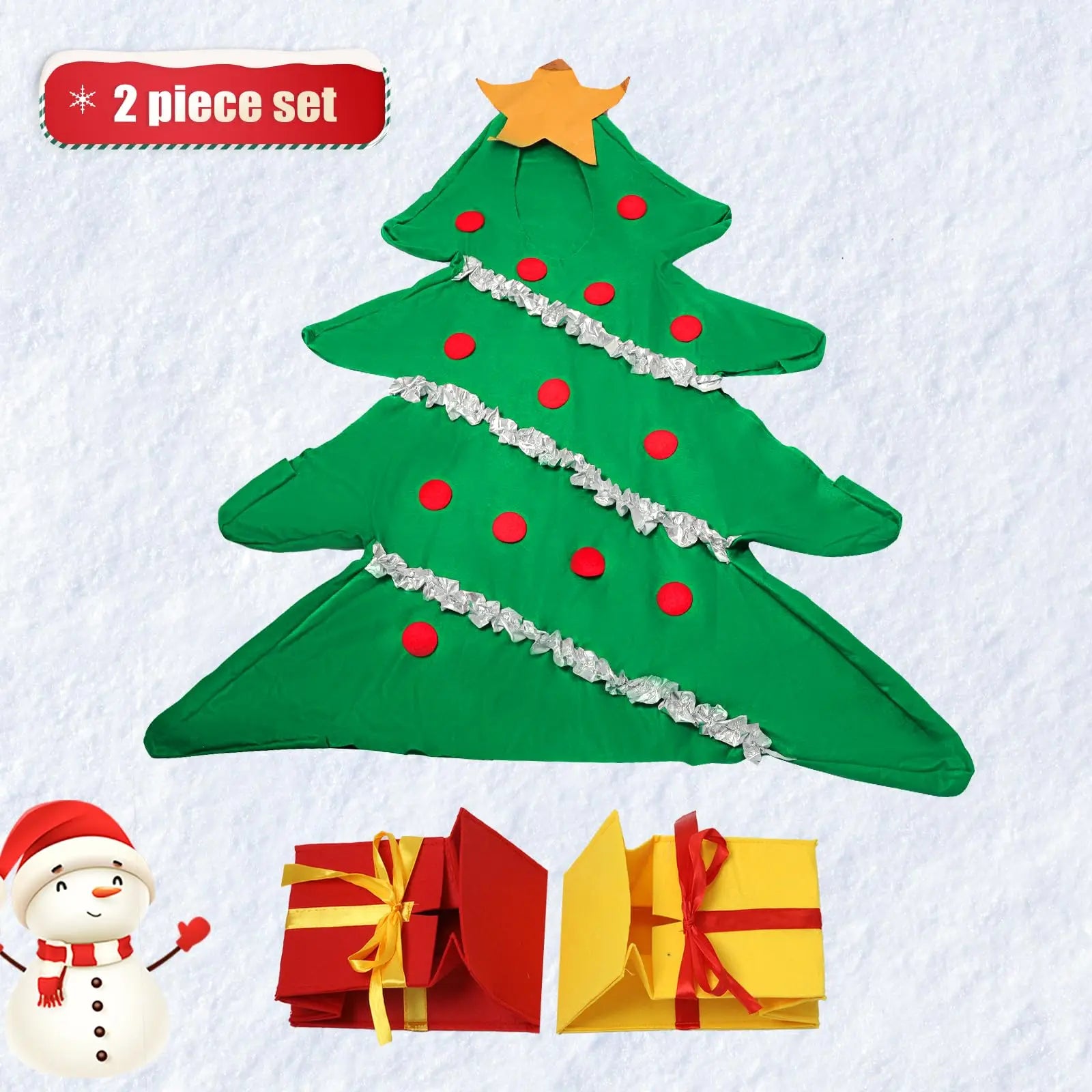 Christmas Tree Costume Adult Christmas Onesie with Gift Shoes Covers for Adult Boys Girls Costume Cosplay Party Outfit Gifts Qme