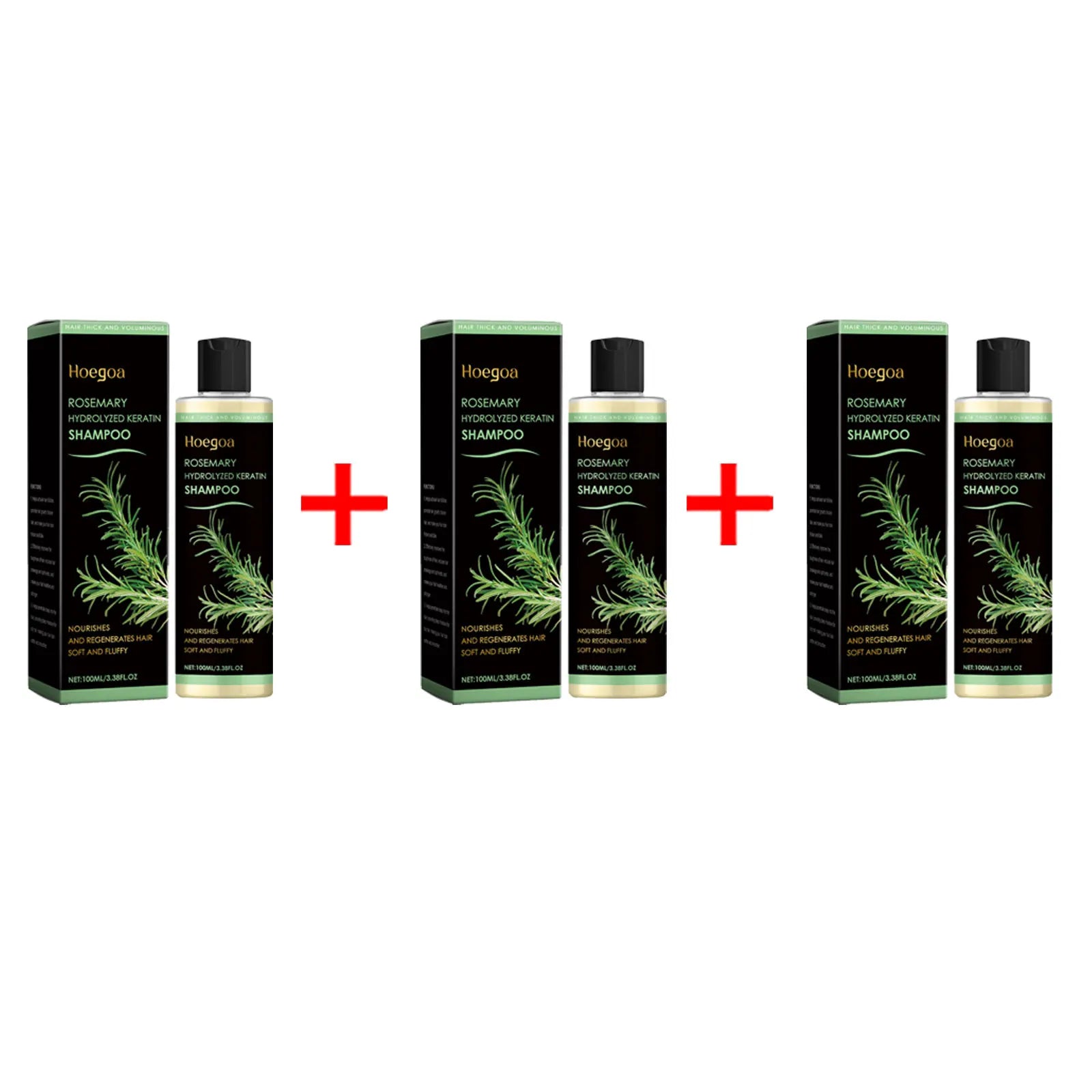 Hoegoa Organic Rosemary Hair Growth Shampoo Thicken Hair Strengther Nourishing Hydrolyzed Keratin Anti Hair Loss Shampoo 100ml Qme 3pcs