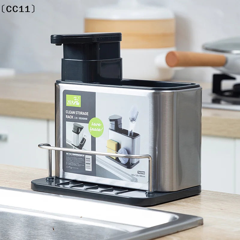 Kitchen Stainless Steel Tableware Soap Dispenser Sponge Holder Sink Qme