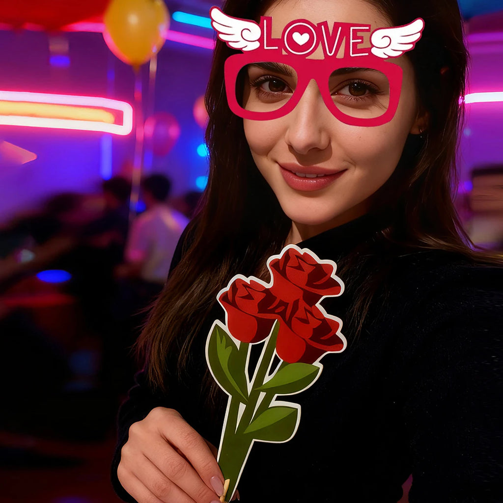 Valentine's Day Photo Props Paper Decorations 25-Piece Set Bachelor Party Theme Valentine's Celebration Supplies Qme