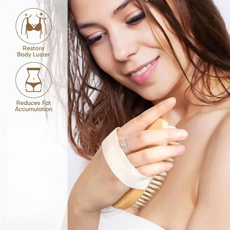 Dry Brushing Body Brush Natural Bristle Exfoliating Massage Nodes Qme