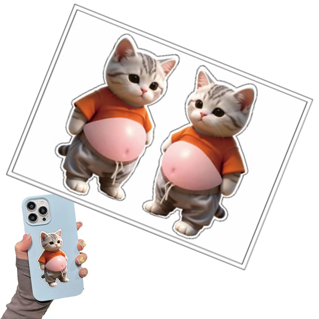 Sponge Stickers 3D Cat Belly Fun Reusable Decals Cute Laptop Stickers for Kids Friends Indoor Outdoor Fridge Planner Home Car Qme