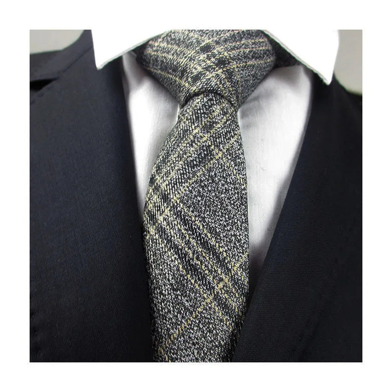 Fashion Woven Cotton Ties Men Skinny Neck Tie Wedding Casual Plaid Qme