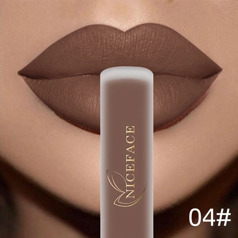 NICEFACE Lip Gloss Waterproof Matte Liquid Lipstick Long Lasting Velvet Lipgloss Tint Tube Nude Pigment Lip Makeup Cosmetics Qme