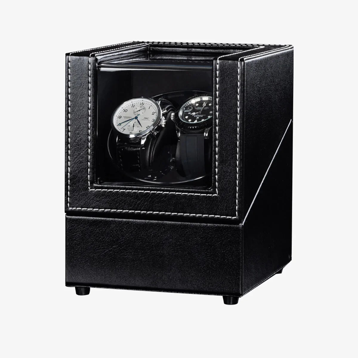 Double Watch Winder for Automatic Watches Automatic Watch Winder Leather Box 2 Slots Watch Winder for Men with Quiet Motor Qme black