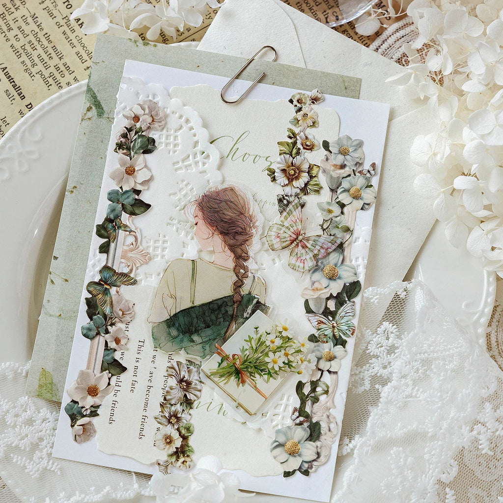 10pcs/bag Long Strip Sticker Bag The Gallery Series Exquisite Plant Flower Craft Sticker Notebook Photo Frame Cup DIY Decoration Qme