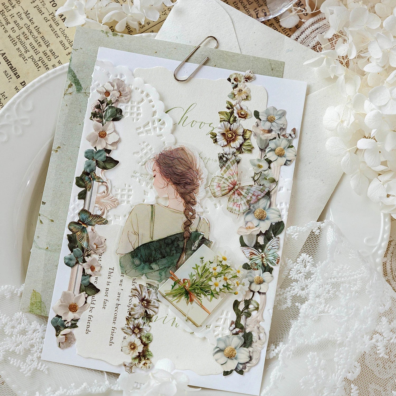 10pcs/bag Long Strip Sticker Bag The Gallery Series Exquisite Plant Flower Craft Sticker Notebook Photo Frame Cup DIY Decoration Qme