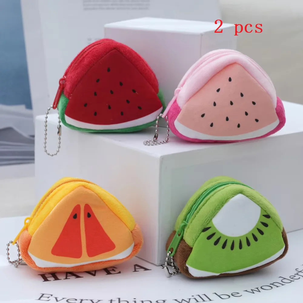 Cartoon Children's Plush Three-Dimensional Triangular Fruit Coin Bag Key Bag Pendant Organizer Bag Qme 2pcs Random