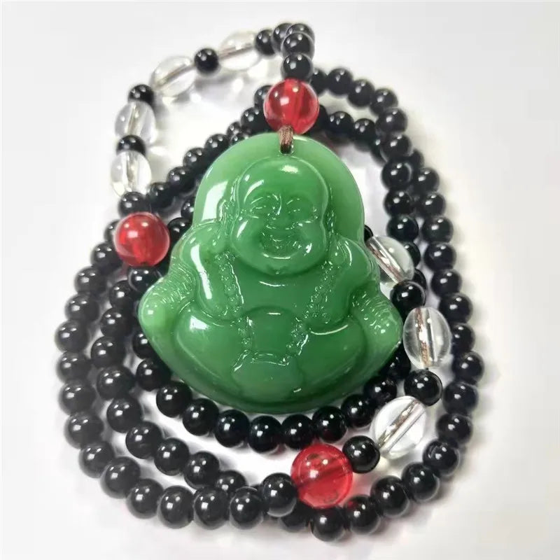 New Retro Buddha Imitation Green Jade Pendant Necklace Ethnic Religion Sweater Necklace Accessories Wholesale Qme