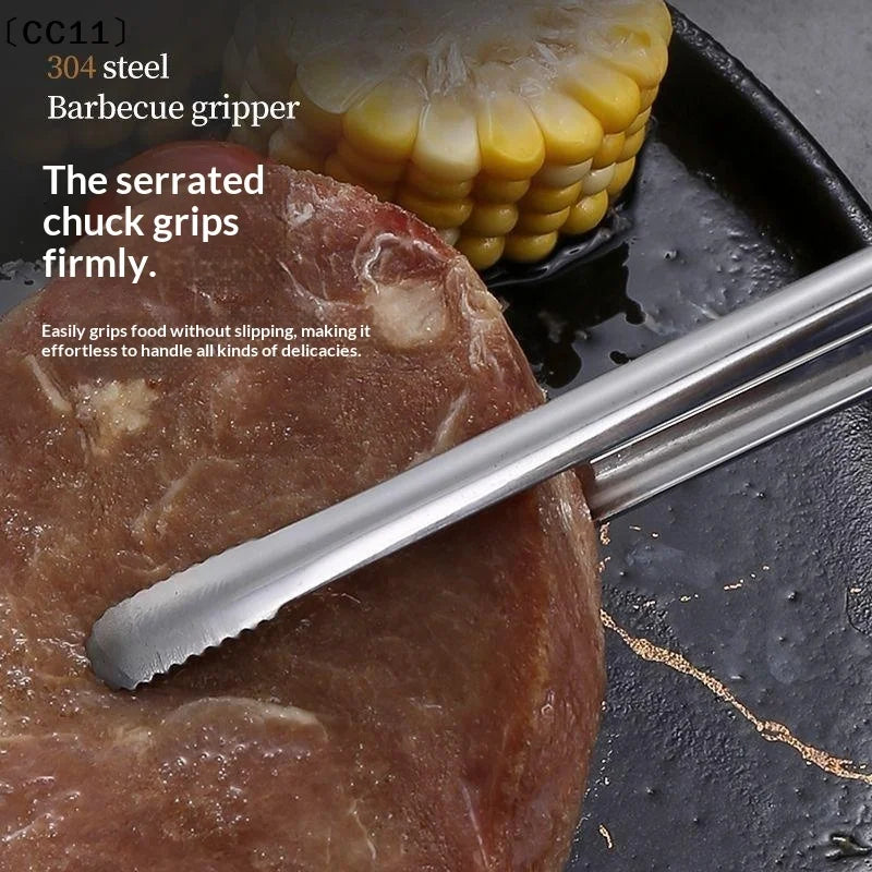 Stainless Steel Barbecue Tongs Kitchen Vegetable Reusable Meat Qme