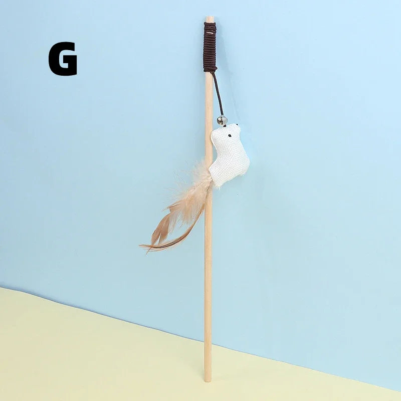 Cat Toy Cat Teaser Stick Handmade Cotton And Linen Woven Wooden Pole Cat Teaser Stick Cute Simulation Mouse Cat Interactive Toy Qme G