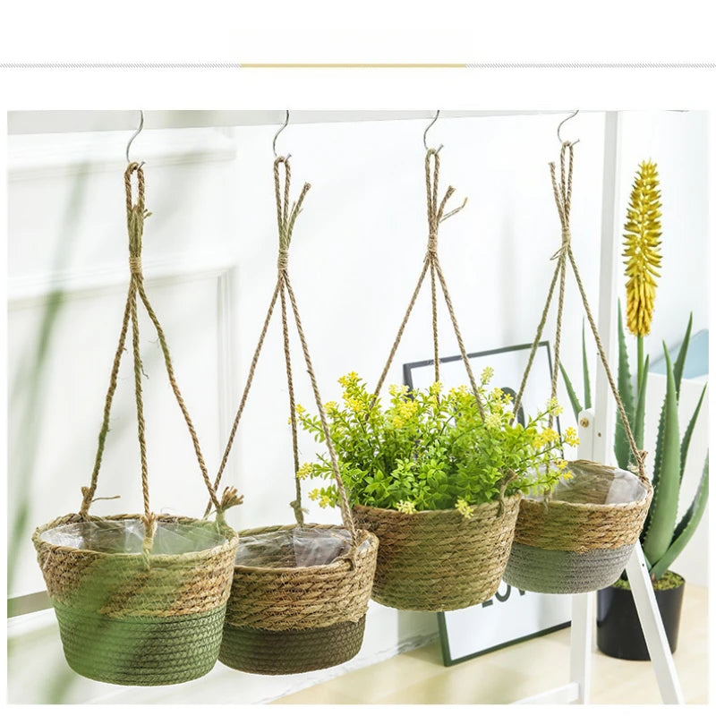 Garden Hanging Planter Macrame Plant Storage Basket Jute Rope Woven Indoor Outdoor Flower Pot Holder Plant Hangers Home Decor Qme