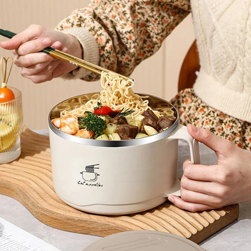 304 Stainless Steel Foam Bowl Large Capacity Double-Layer Anti-Scald Lunch Box With Tableware/Lid Can Drain Ramen Bowl Qme
