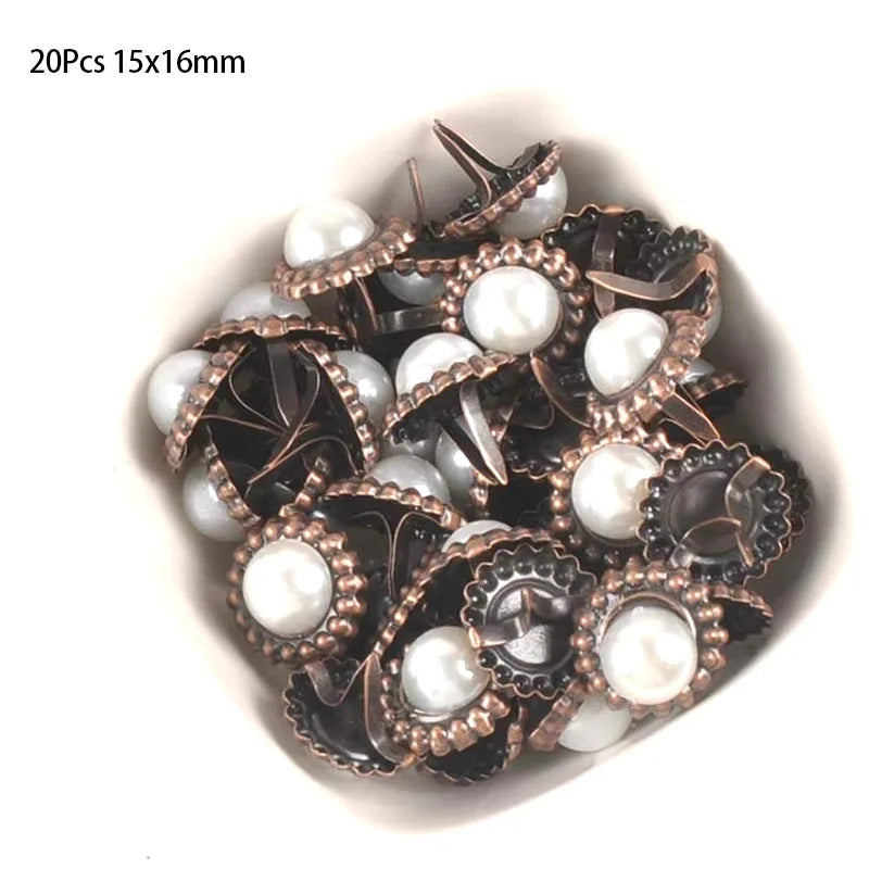 20Pcs 15x16mm Round Pearl Brads For Scrapbooking Crafts Metal Brad Rivets Shoes Decor Embellishment DIY Accessories c2583 Qme