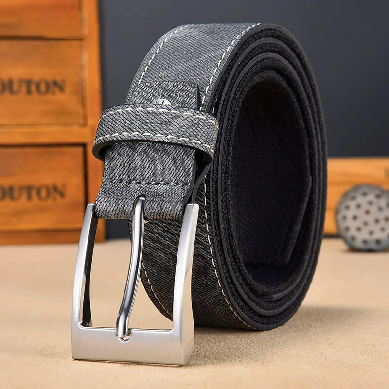 Stylish Canvas Leather Hybrid Belt Men Comfortable Everyday Casual Qme black 130cm