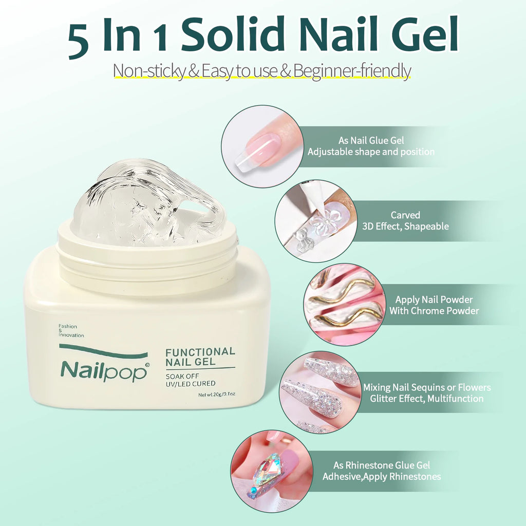 Nailpop Solid Nail Gel Press-on Nails Ultra Strong Adhesion Clear Qme