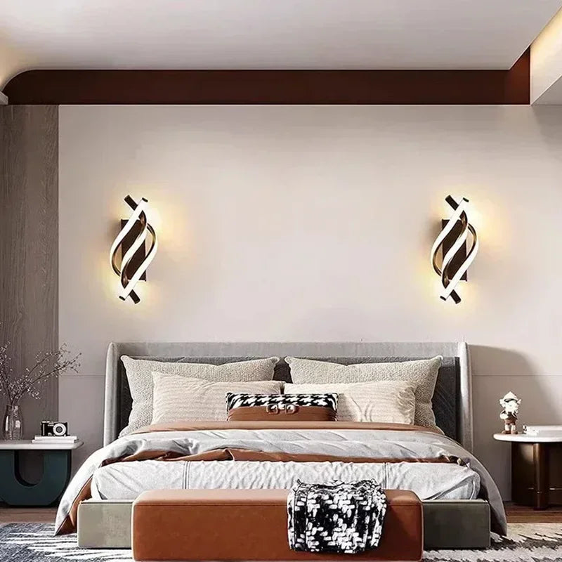 Modern LED Wall Lamp Home Decoration Line Bedroom Bedside Corridor Living Room Backgroud Black White Lighting Lustre Wall Sconc Qme