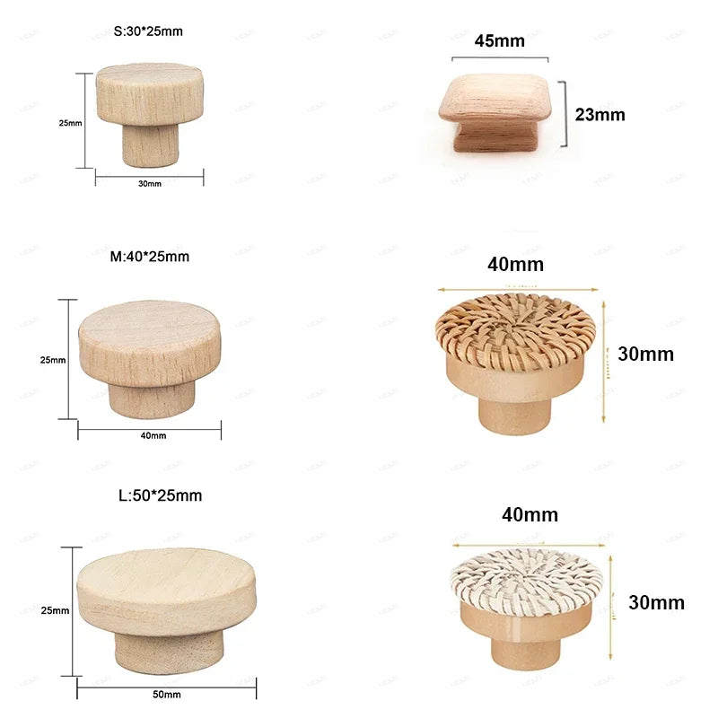 1-48pcs Wood Cabinet Pulls Nordic Round Wooden Cupboard Wardrobe Drawer Pulls DIY Natural Solid Closet Handles with Screws Qme
