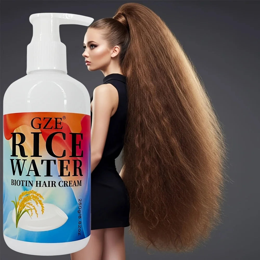 GZE Rice Water Biotin Hair Cream Strong Hair Deep Hydrating Moisturizing For All Hair Types Qme