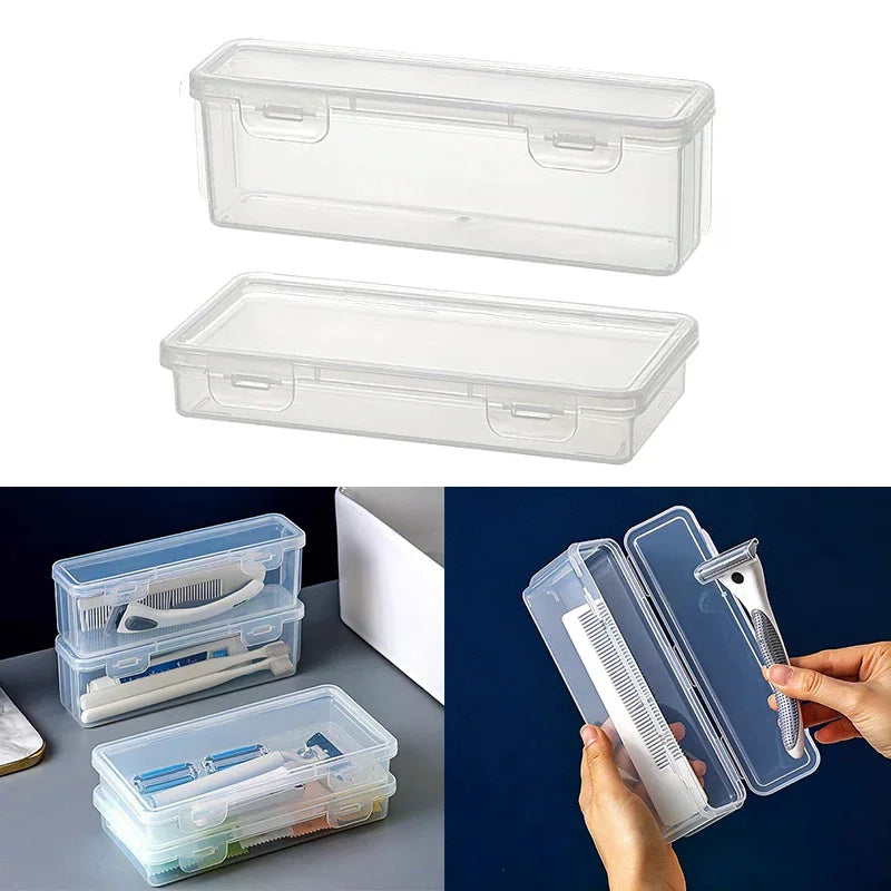Shaver Storage Box Transparent Razor Blades Brushes Plastic Case Portable Organizing Container Travel Accessories Home Or Travel Qme