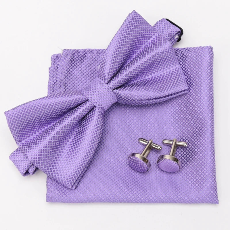 Men Bowtie Plaids Classic Fashion Wedding Party Formal Cufflinks Bow Qme Light purple