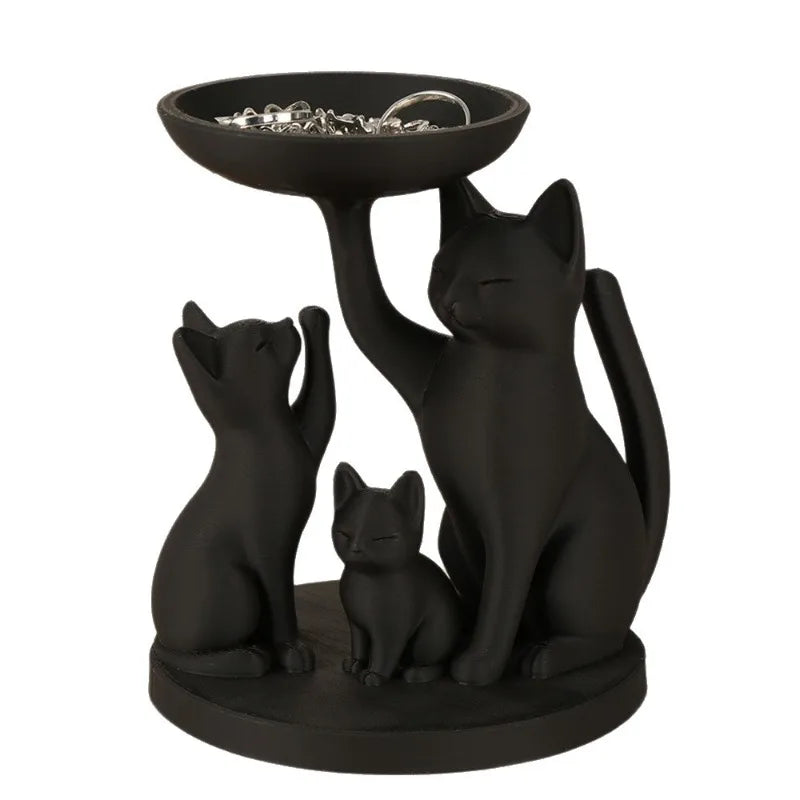 Whimsical 3D Printed Black Cat Family Storage Tray 3 Cats Jewelry Keys Qme
