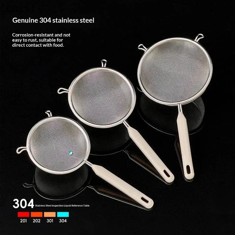 Durable Stainless Steel Residue Filter Plastic Handle Fine Mesh Qme