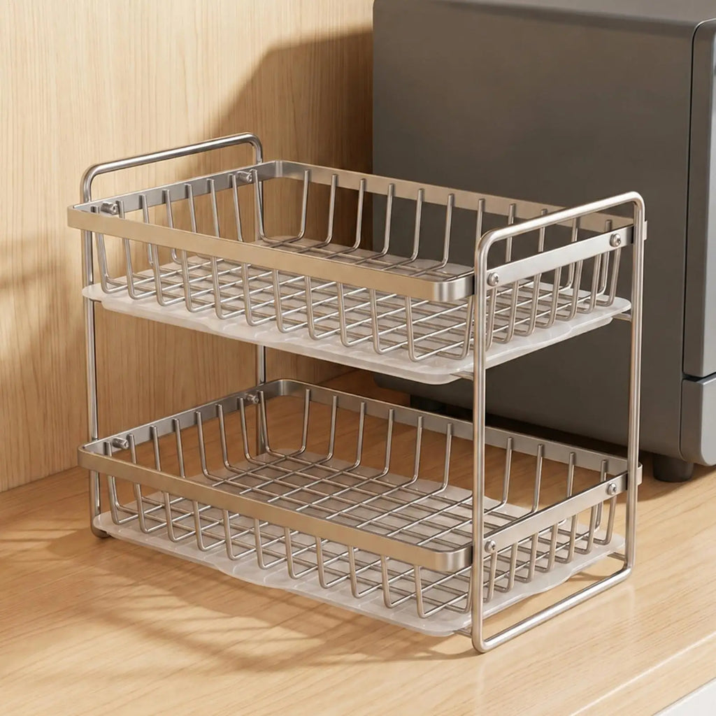 Glass Drying Rack Rust-Proof Stainless Storage Basket With Drainage Tray Anti-Moisture Small Dish Drying Rack For Tableware Qme