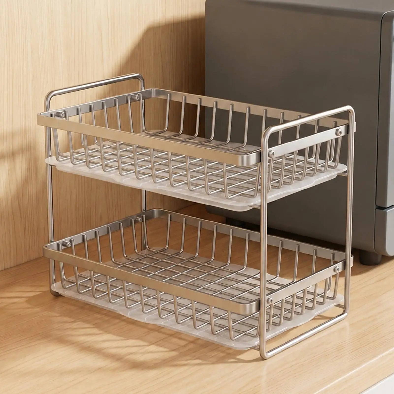 Glass Drying Rack Rust-Proof Stainless Storage Basket With Drainage Tray Anti-Moisture Small Dish Drying Rack For Tableware Qme