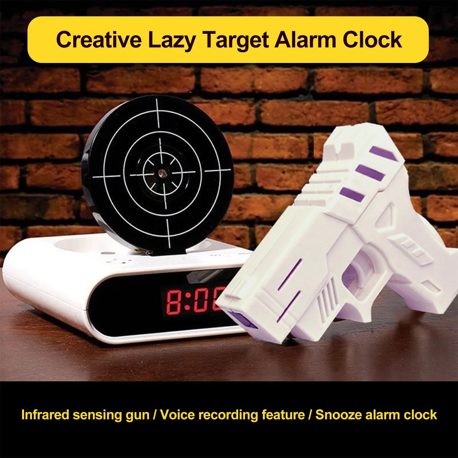 Target Alarm Clock with Gun & LED Display Personalized Wake Shot Alarm Clock Ringtones Customization for Home Office Living Room Qme