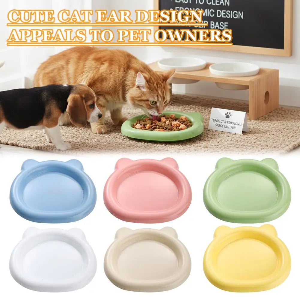 Plastic Cat Shape Bowl Wide Food Bowls Wet Dry Shallow Dish Anti-fall Qme