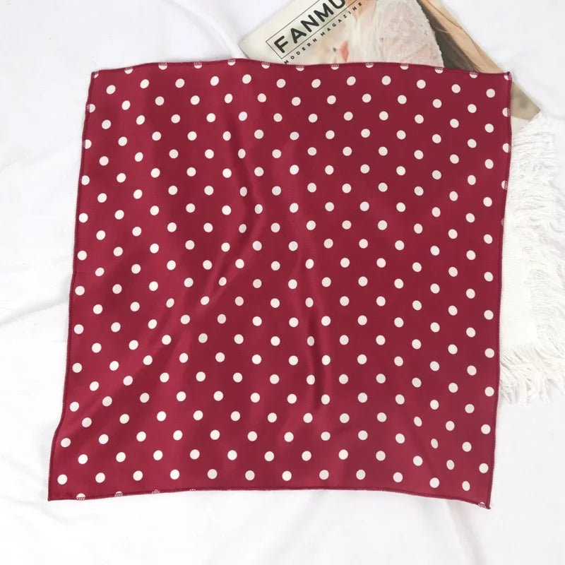 Women Breathable Fashion Dot Small Neck Square Scarfs Office Lady Qme Burgundy