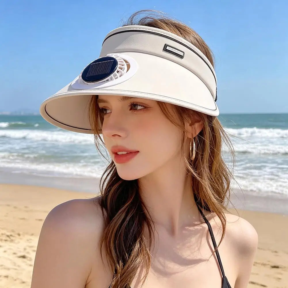 Outdoor Visor Hat Powered Fan Empty Sunshade Beach Sun Visors Men Qme