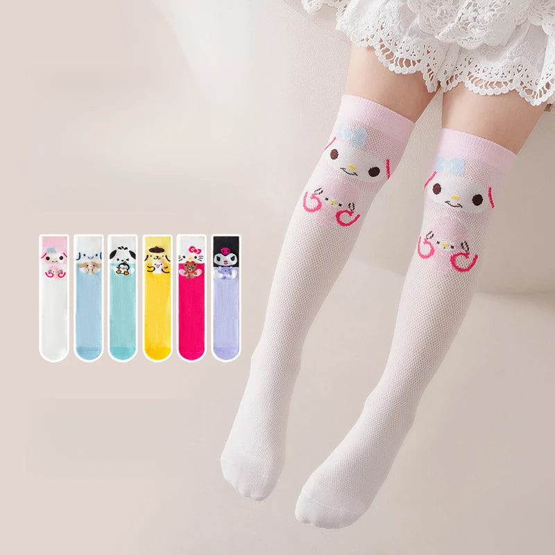 Hello Kitty Kuromi Knee-High Socks Summer Mesh Breathable Korean-Style Socks Cute Cartoon Student Over-the-Knee Socks Qme