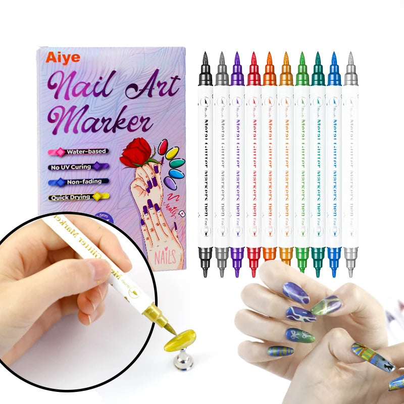 10Pcs/Set DIY Nail Art Graffiti Pen Nail Polish Pens Drawing Painting Point Liner Acrylic Painted Pen Waterproof Quick-drying Qme