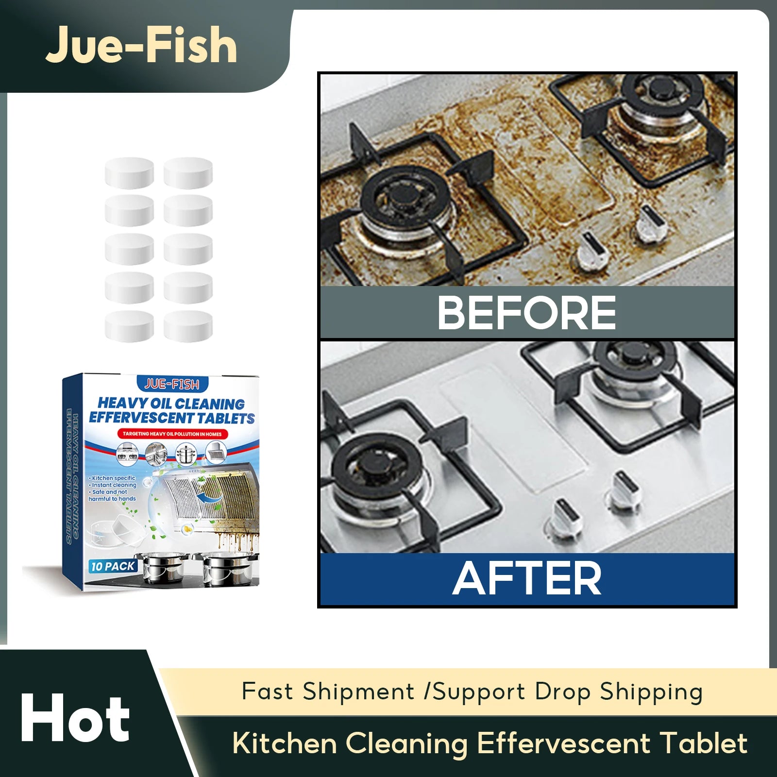Kitchen Grease Cleaning Tablet Range Hood Stove Oven Washing Heavy Oil Stains Dirt Removal Degreasing Kitchen Detergent Tablets Qme