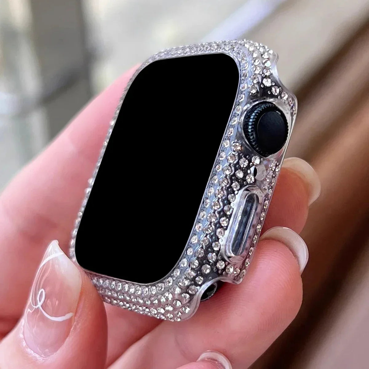 1pc Rhinestone Decor Tempered Glass Screen Protector Watch Case For Apple Watch 38/40/41/42/44/45Mm,Series SE/9/8/7/6/5/4/3/2/1 Qme Transparent(NoWatch) 45mm-Series 9 8 7